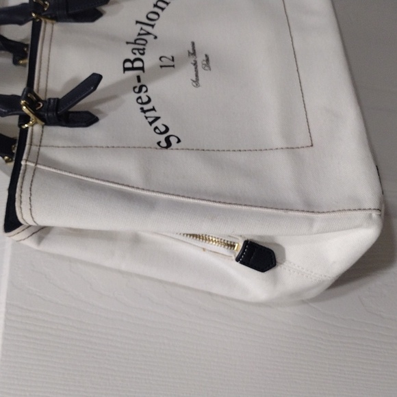 Samantha Thavasa DELUXE Shoulder Bag White Canvas 2 ways Tote Handbag - Picture 7 of 17